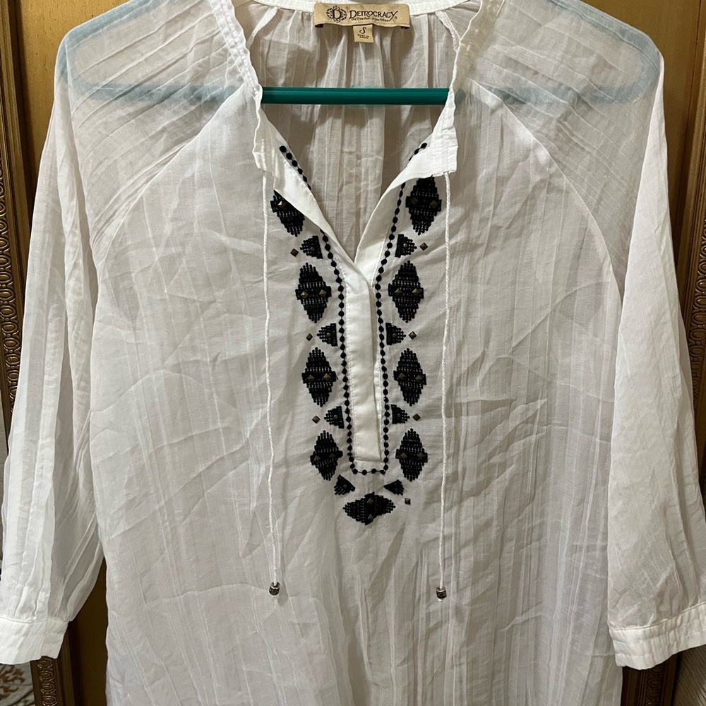 Beautiful White Tunic with Black Embroidery